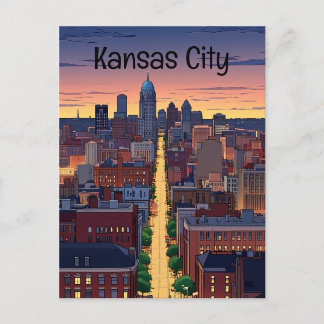 Cartão Postal estilo de anime Kansas City Missouri (Frente)