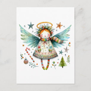 Cartão Postal Estilo de Arte Folclórica Anjo de Natal Impression