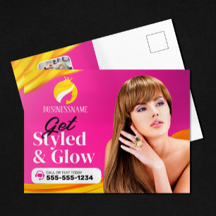 Cartão Postal Estilo de Cabelo Cor-de-Rosa Atraente Maquiagem Ar
