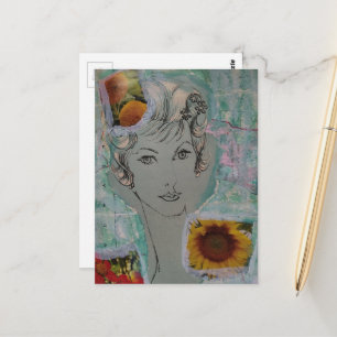 Cartão Postal Estilo de Cabelo Retro Feminino dos Anos 50 Colage
