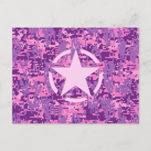 Cartão Postal Estilo de Camo Digital - Estrela Rosa Deco