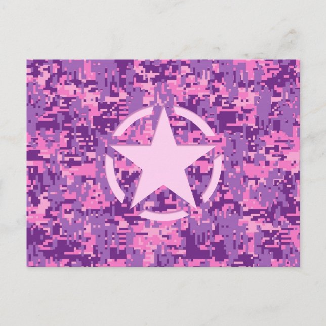 Cartão Postal Estilo de Camo Digital - Estrela Rosa Deco (Frente)