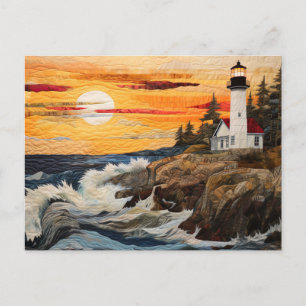 Cartão Postal estilo de colcha de paisagem costeira de farol