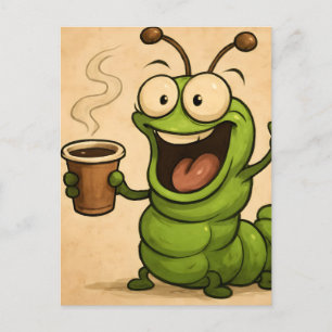Cartão Postal estilo de desenho animado surreal sobre lagarta ca