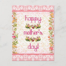 Cartão Postal Estilo de renda rosa rosa do Dia de as mães feliz