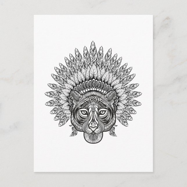 Cartão Postal Estilo de Tigre Desenhado à Mão (Frente)