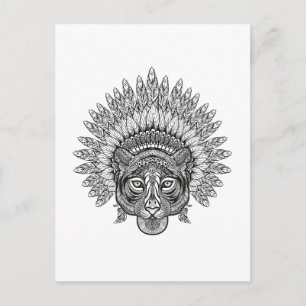 Cartão Postal Estilo de Tigre Desenhado à Mão