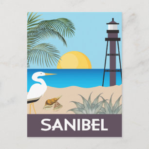 Cartão Postal Estilo de viagens vintage da Sanibel Island na Fló