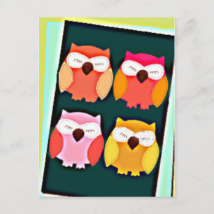 Cartão Postal Estilo de Vintage Bonito Corujas Multicoloridas