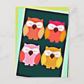Cartão Postal Estilo de Vintage Bonito Corujas Multicoloridas