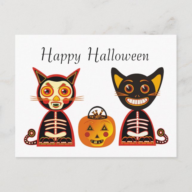 Cartão Postal Estilo de Vintage Feliz Halloween (Frente)