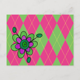Cartão Postal Estilo e Flor Rosa e Verde