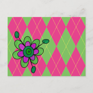 Cartão Postal Estilo e Flor Rosa e Verde
