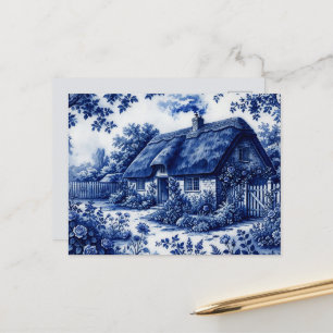 Cartão Postal Estilo Flor Azul Casa de Campo Inglesa Rosas
