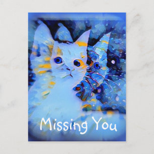 Cartão Postal Estilo Impressionista Azul, Kitten Art Missing You