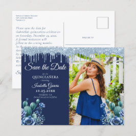 Cartão Postal Estilo Mexicano Blue Quinceañera Salve a Data