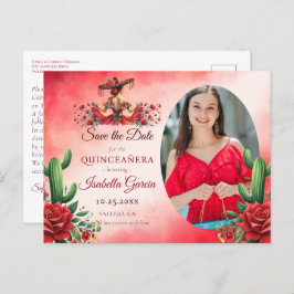 Cartão Postal Estilo mexicano Quinceañera Salve a Data