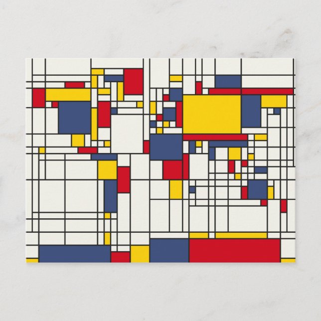 Cartão Postal Estilo Mondrian do Abstrato do Mapa Mundial (Frente)