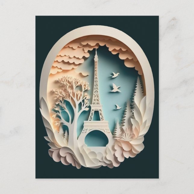 Cartão postal estilo recorte de papel de Paris (Frente)