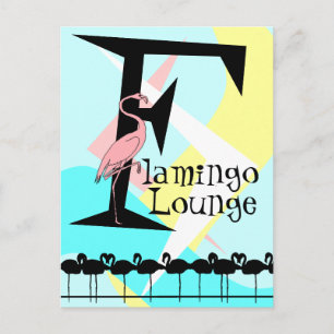 Cartão Postal Estilo Retro Flamingo Lounge Postcard aquas rosa