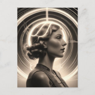 Cartão Postal Estilo Retro Mulher Com Halo Elétrico