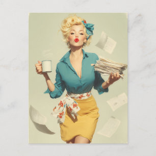 Cartão Postal Estilo Retro Pin-Up de Escritório