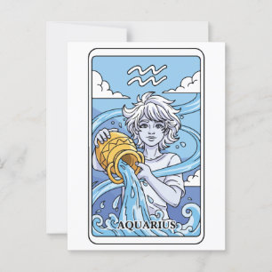 Cartão Postal Estilo Tarô de Ilustração Aquário Zodiac