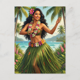 Cartão Postal Estilo Vintage Havaiano Garota Hula Viagem
