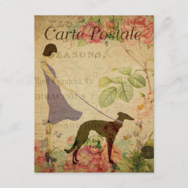 Cartão Postal Estilo Vintage Mulher e Cão Carte Francês Postale