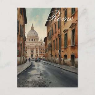 Cartão Postal Estilo Vintage Roma Viagem Italiana Aquarela
