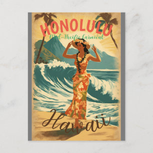 Cartão Postal Estilo Vintage Viagem Honolulu Médio Havaiano - Pa
