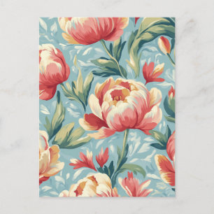 Cartão Postal Estilo Vitoriano Elegante Peonias Florais Tulipas