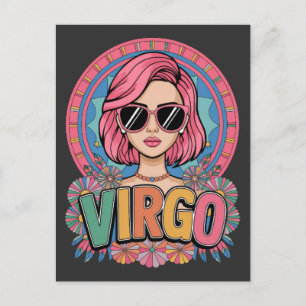 Cartão Postal Estilosa Mulher Retro Virgem Signo Zodiacal Colori