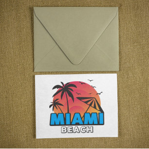 Cartão Postal Estiloso Retro Viagem à Praia de Miami 