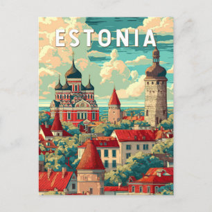 Cartão Postal Estônia - Ilustração - Viagem Art Vintage