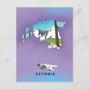 Cartão Postal Estônia Mapa ilustrado poster turístico