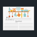 Cartão Postal Estoque a placa de receita da cozinha<br><div class="desc">Cartão de receita de cozinha com prateleiras cheias de ferramentas de cozinha. A frente do cartão tem espaço para o título da receita,  da cozinha de & ingredientes. O verso tem linha para direções. Os convites correspondentes estão disponíveis em nosso compro</div>