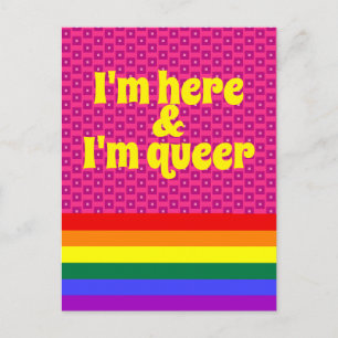 Cartão Postal Estou Aqui e Sou Gay Bandeira LGBT Arco-íris