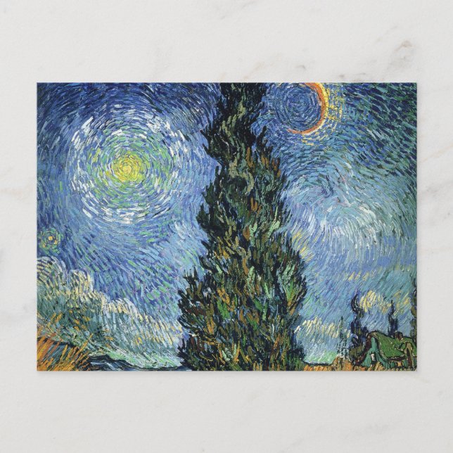 Cartão Postal Estrada com Ciprestes Impressionismo de Van Gogh (Frente)