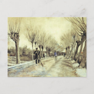 Cartão Postal Estrada com Willows Polarizados e um Homem com uma