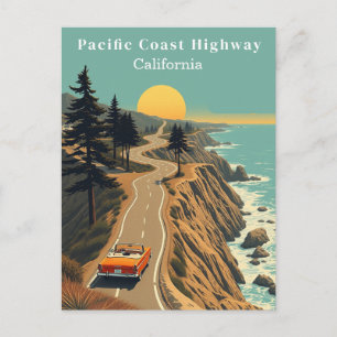 Cartão Postal Estrada da Costa Pacífica Califórnia Costeira Vint