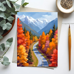 Cartão Postal Estrada de Outono   Aquarela da Folhagem de Outono