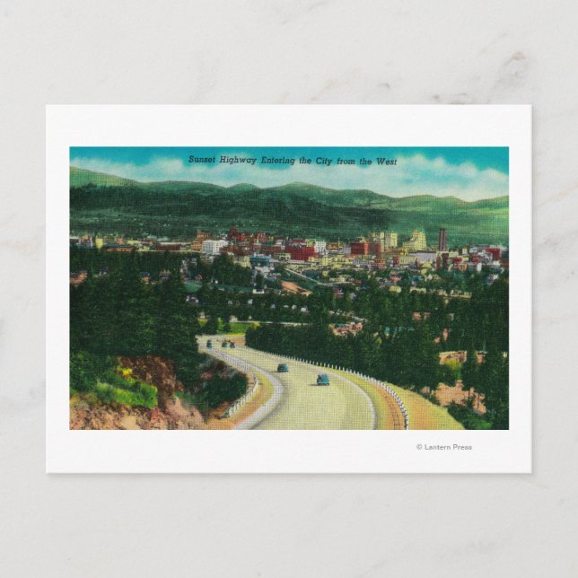 Cartão Postal Estrada Sunset entrando em Spokane do Oeste (Frente)