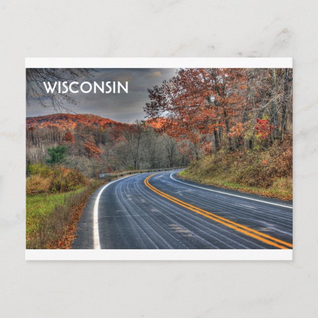 Cartão Postal Estradas Cênicas de Wisconsin em Queda (Frente)