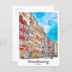 Cartão Postal Estrasburgo França Viagem Watercolor