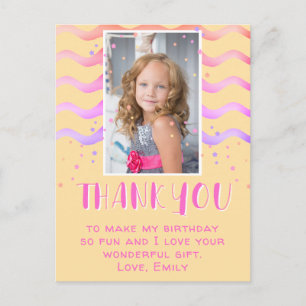 Cartão Postal Estrela Colorida Amarela Foto de Aniversário Obrig