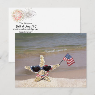 Cartão Postal Estrela-do-mar com bandeira americana