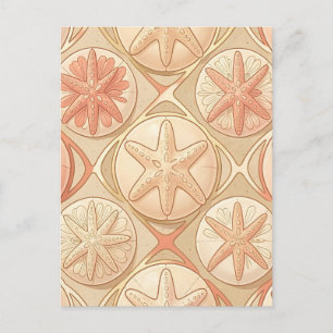 Cartão Postal Estrela-do-mar Coral Peach e Dólar de Areia