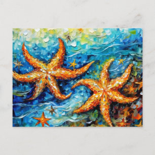 Cartão Postal Estrela-do-mar em Pintura a Óleo Giratória Subaquá