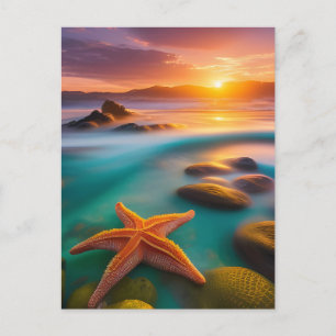 Cartão Postal Estrela-do-mar na praia ao amanhecer